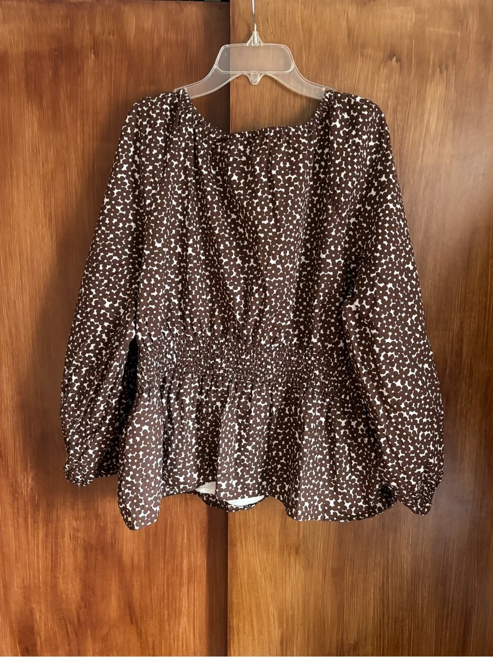 EUC J. Crew V Neck Smocked Waist Peasant Top in Mocha Floral | Women’s Plus XXL